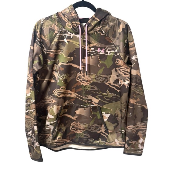 Under Armour Cold Gear Camo Hoodie Storm Forest Women’s Medium Purple Accents - Picture 6 of 7